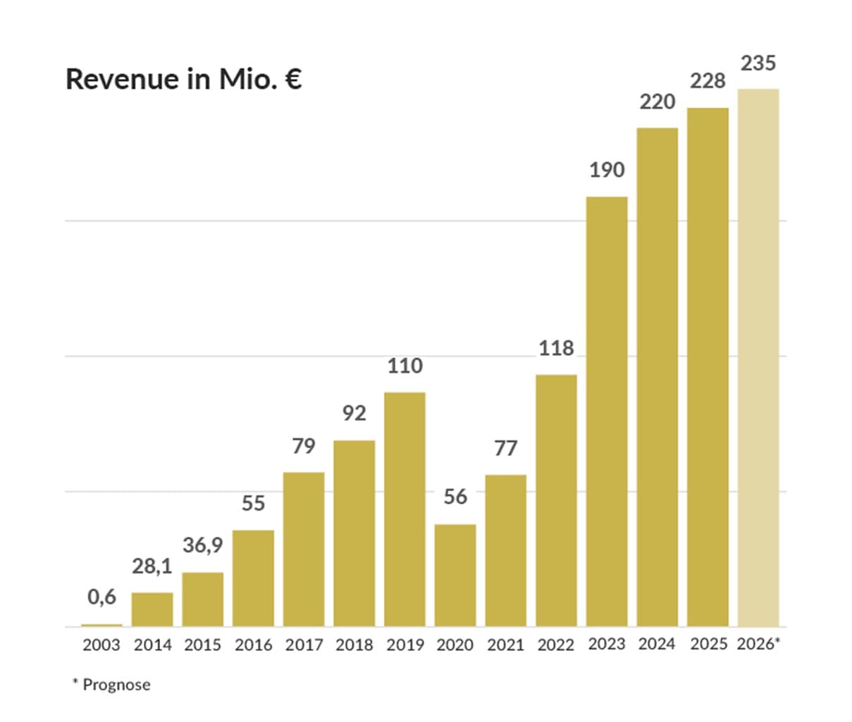 Revenue chart showing growth from 2003 to 2024